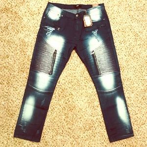 Men’s Indigo and White Wash Slim Fit Jeans